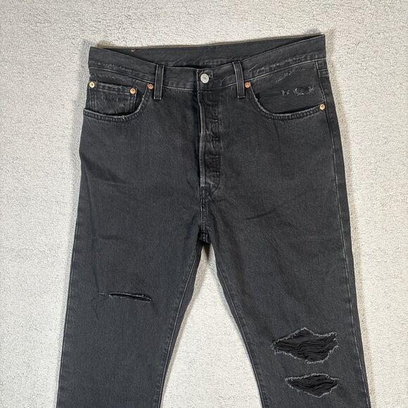 Levi’s 501 Jeans Men’s Size 32x30 Fits 34x29 Black Distressed Button Fly - Picture 2 of 16